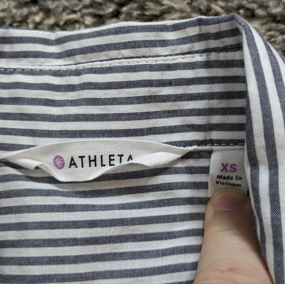 Athleta blue white striped cotton button up XS - Picture 6 of 8